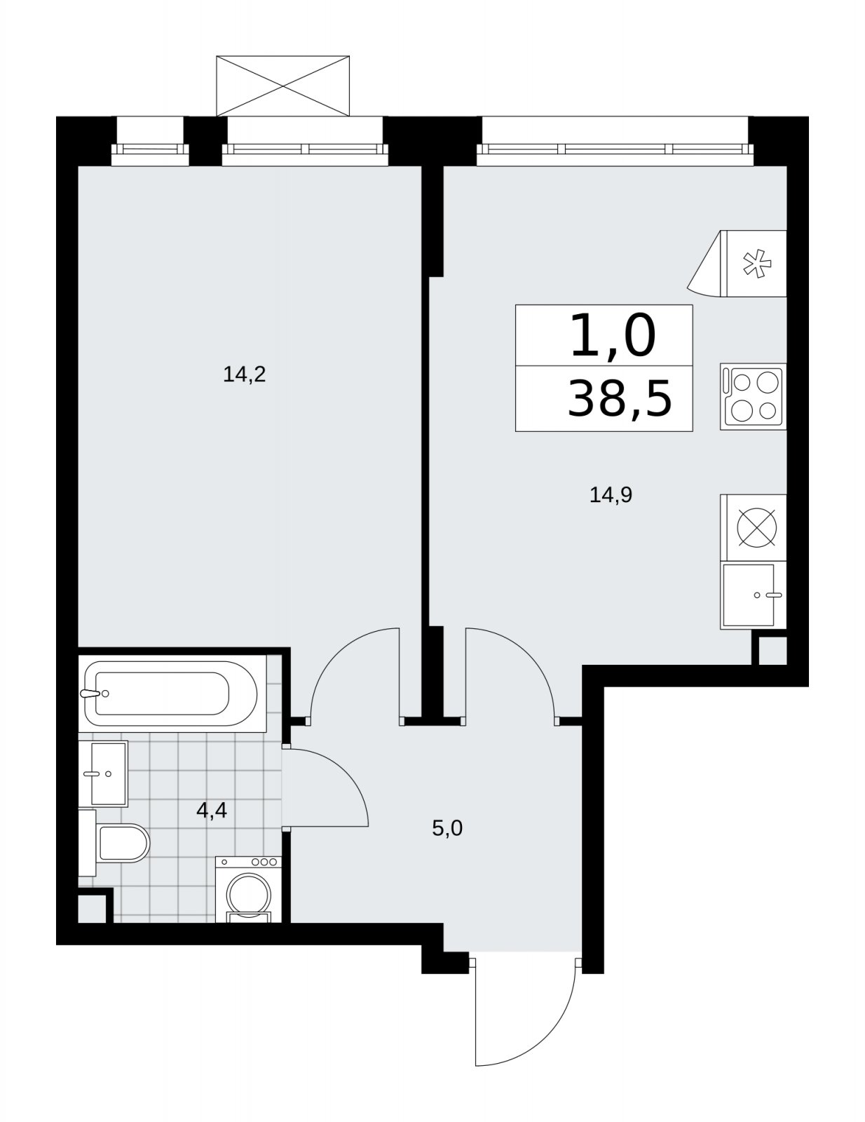 1-комнатная квартира с частичной отделкой, 38.5 м2, 2 этаж, сдача 2 квартал 2026 г., ЖК Прокшино, корпус 10.1.5 - объявление 2227740 - фото №1