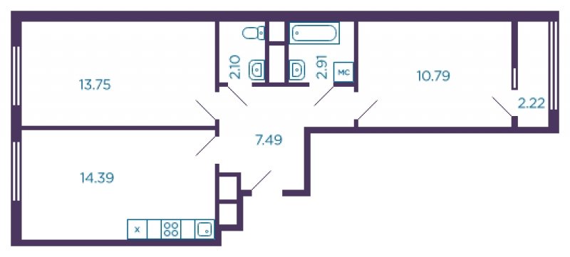 2-комнатная квартира без отделки, 52.7 м2, 8 этаж, дом сдан, ЖК Миниполис Дивное, корпус 15 - объявление 1685729 - фото №1