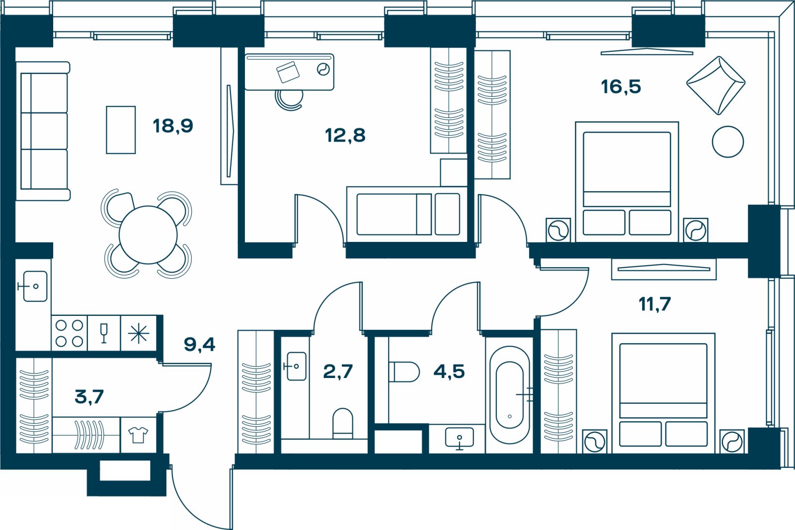 3-комнатная квартира с частичной отделкой, 80.2 м2, 24 этаж, сдача 4 квартал 2026 г., ЖК SOUL, корпус 3 - объявление 2380581 - фото №1