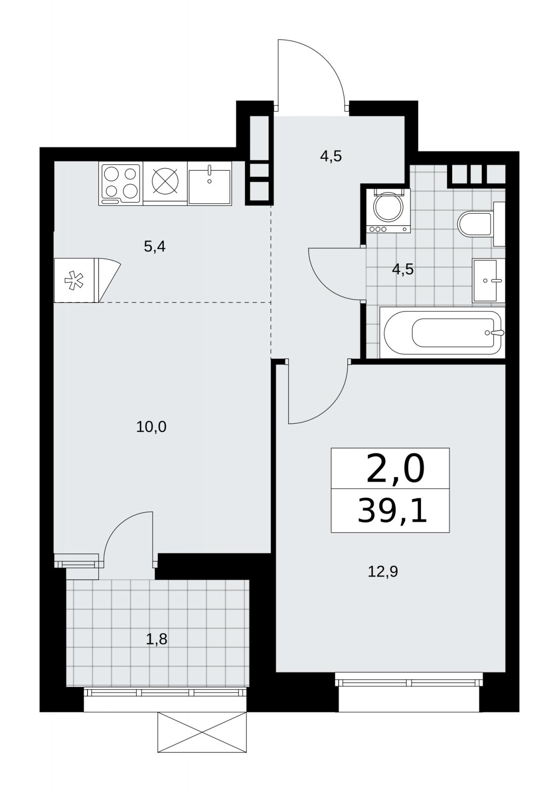 2-комнатная квартира (евро) без отделки, 39.1 м2, 8 этаж, сдача 4 квартал 2025 г., ЖК Бунинские кварталы, корпус 6.5 - объявление 2252794 - фото №1