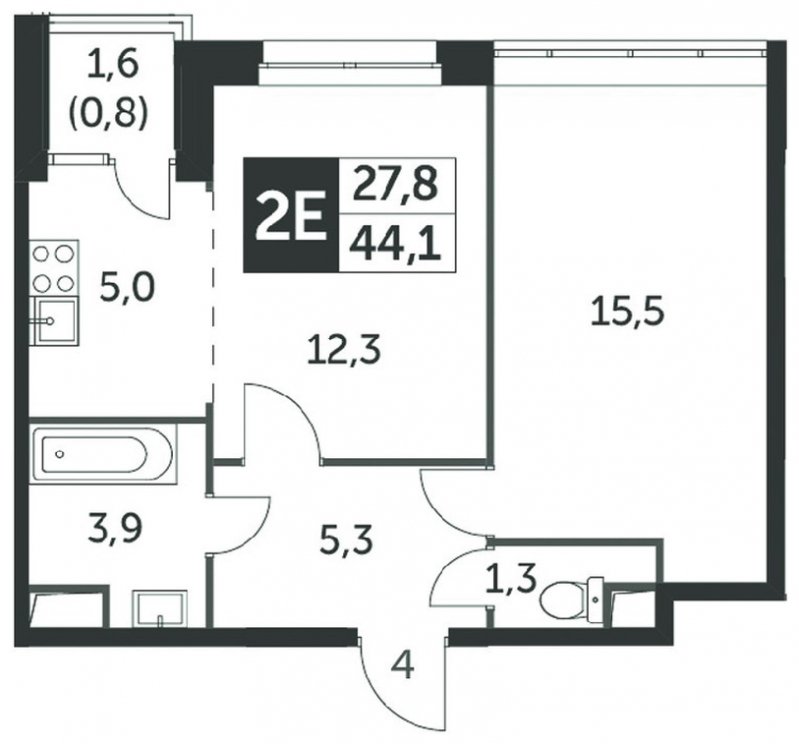 2-комнатная квартира (евро) без отделки, 44.4 м2, 2 этаж, сдача 4 квартал 2023 г., ЖК Датский квартал, корпус 2 - объявление 1568180 - фото №1