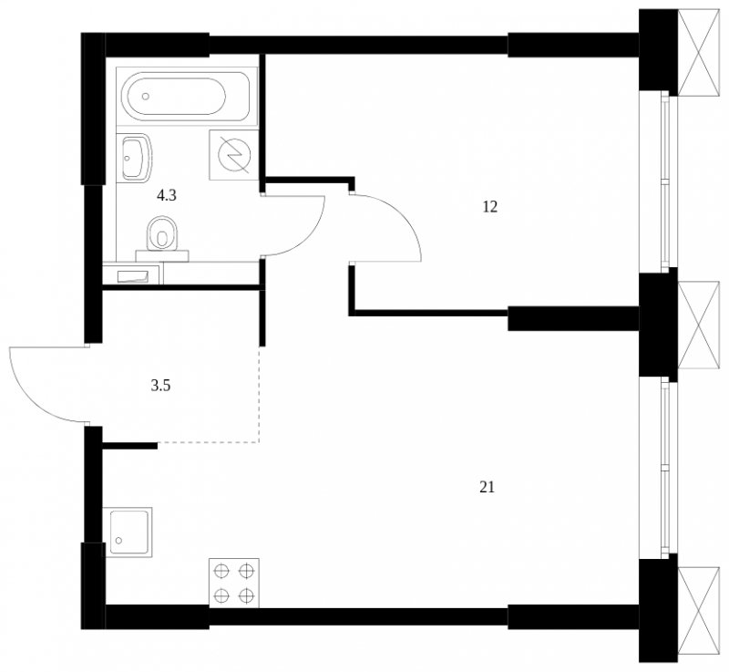 1-комнатные апартаменты с полной отделкой, 40.8 м2, 9 этаж, сдача 2 квартал 2023 г., ЖК Волоколамское 24, корпус 3 - объявление 1634551 - фото №1