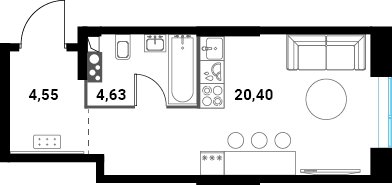 1-комнатная квартира без отделки, 29.58 м2, 3 этаж, сдача 1 квартал 2024 г., ЖК Инноватор, корпус А - объявление 2260448 - фото №1