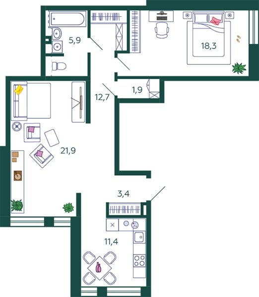 2-комнатная квартира без отделки, 75.5 м2, 6 этаж, сдача 4 квартал 2023 г., ЖК SHAGAL, корпус 1.11 - объявление 1981762 - фото №1