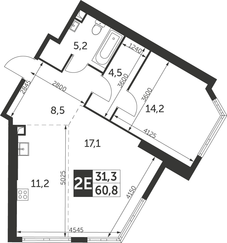 2-комнатная квартира с частичной отделкой, 60.8 м2, 35 этаж, дом сдан, ЖК Архитектор, корпус 1 - объявление 2378099 - фото №1
