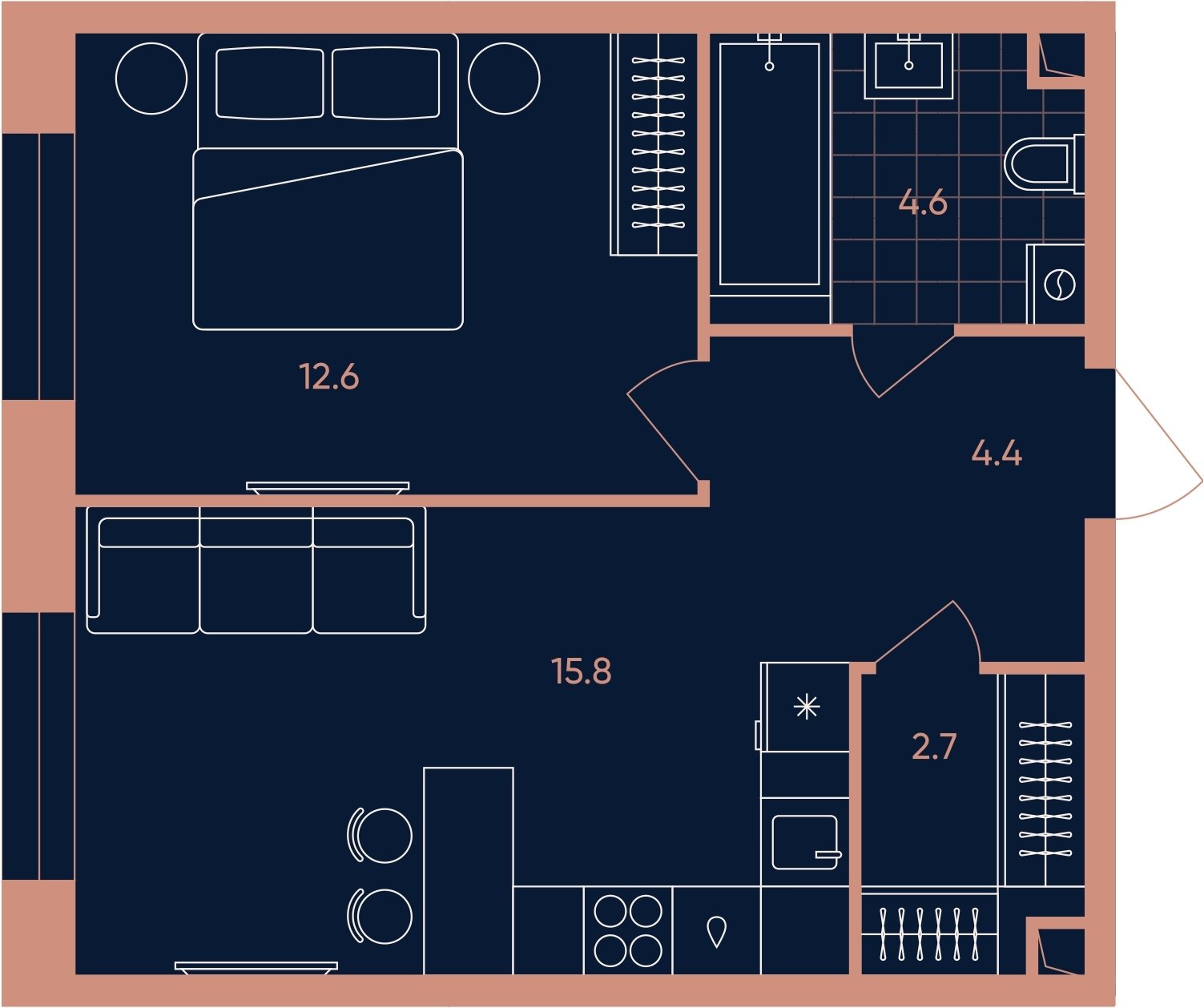 2-комнатная квартира (евро) с частичной отделкой, 40.1 м2, 15 этаж, сдача 3 квартал 2026 г., ЖК ERA, корпус 2 - объявление 2283117 - фото №1