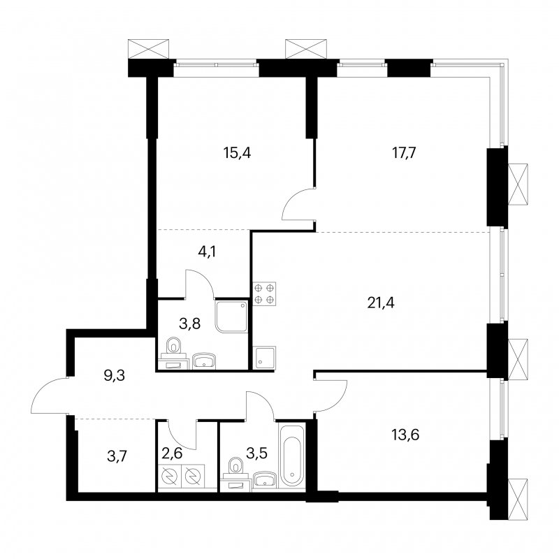 3-комнатная квартира с полной отделкой, 95.1 м2, 13 этаж, сдача 4 квартал 2022 г., ЖК Волоколамское 24, корпус 1 - объявление 1551059 - фото №1