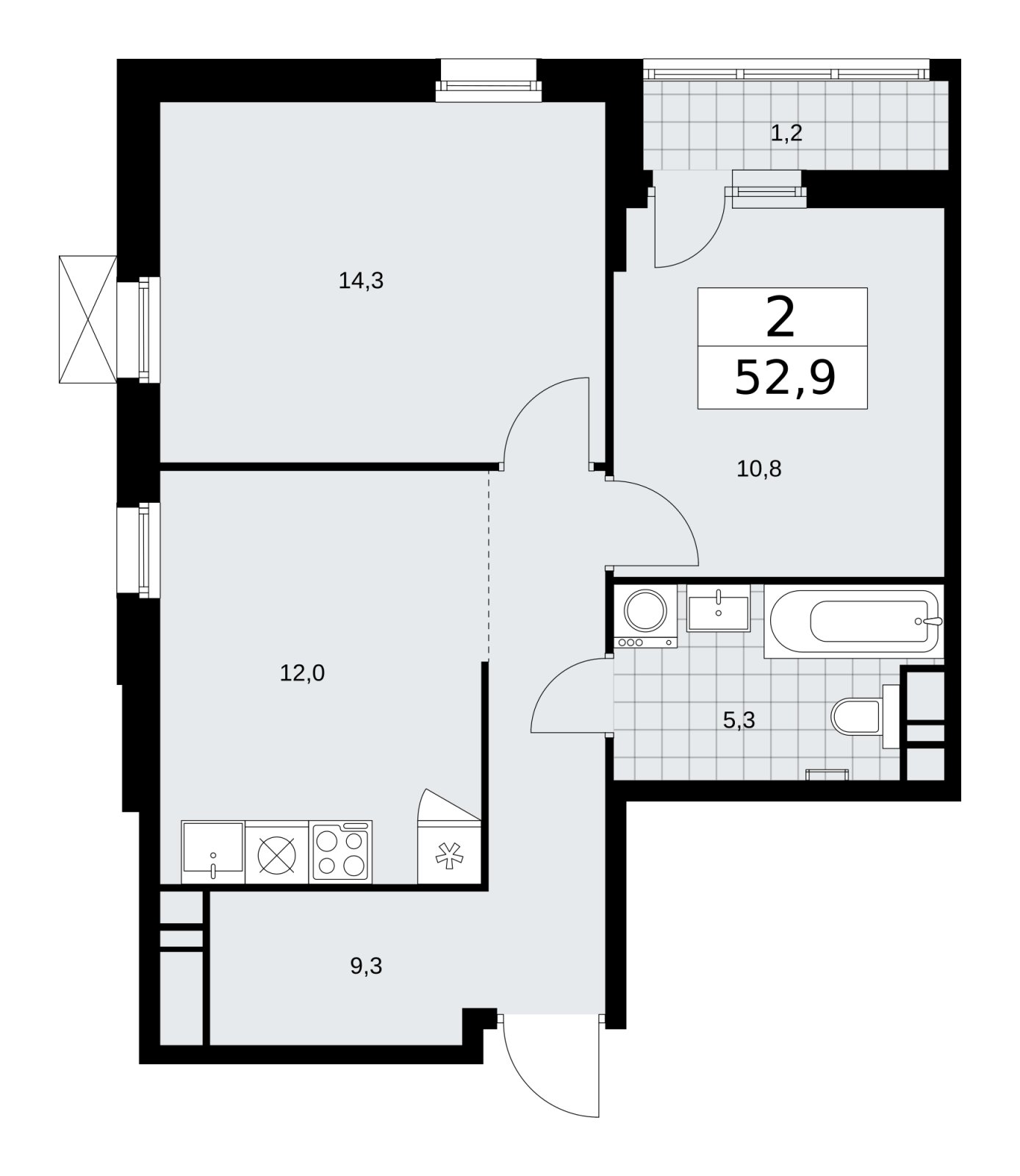 2-комнатная квартира без отделки, 52.9 м2, 15 этаж, сдача 1 квартал 2026 г., ЖК Скандинавия, корпус 37.2.1 - объявление 2254406 - фото №1