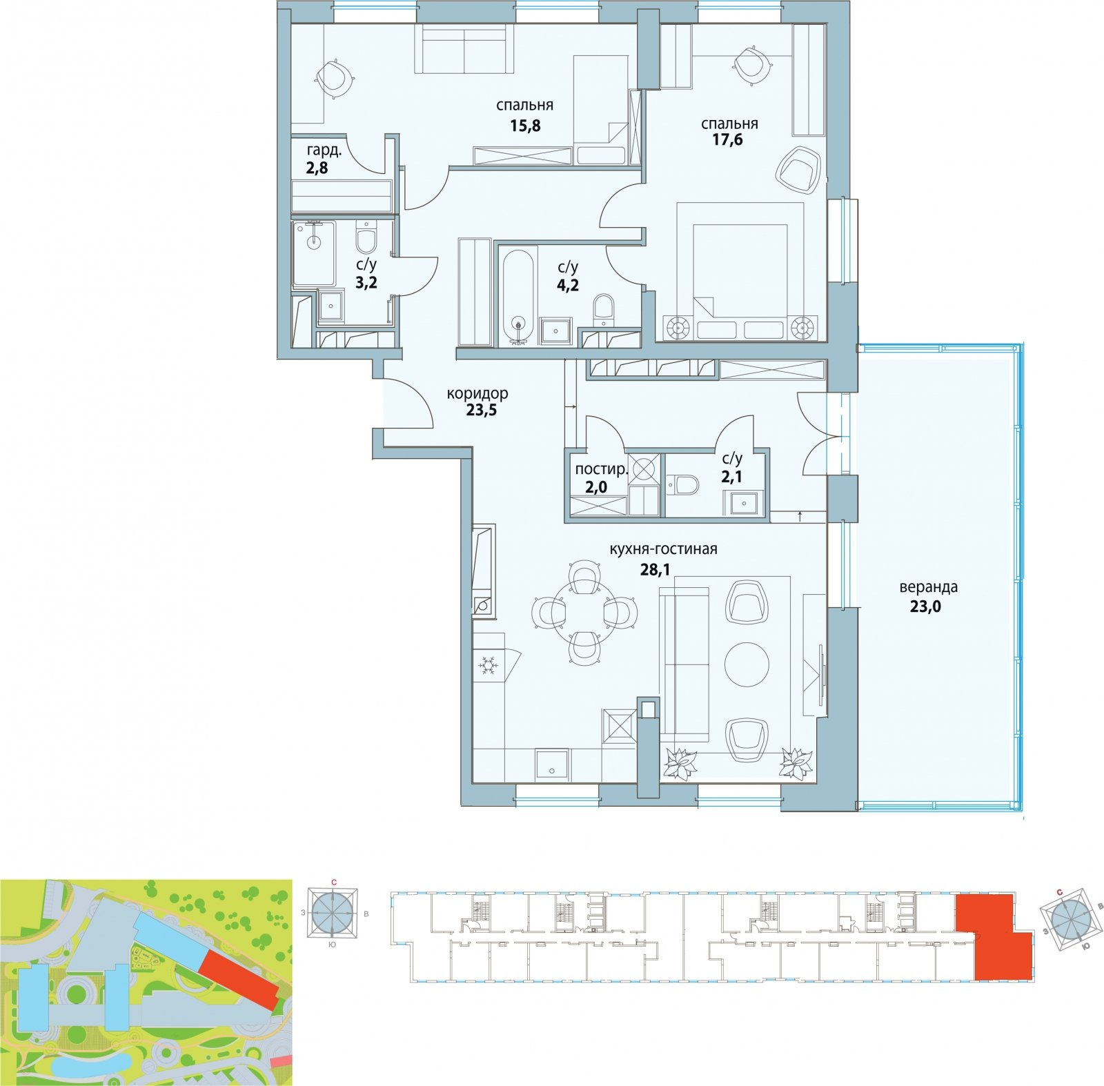 4-комнатная квартира с полной отделкой, 123.9 м2, 14 этаж, дом сдан, ЖК Символ, корпус 18 (квартал "Смелость") - объявление 2286651 - фото №1