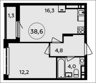 1-комнатная квартира без отделки, 38.6 м2, 14 этаж, сдача 1 квартал 2023 г., ЖК Испанские кварталы, корпус 7.1 - объявление 1410258 - фото №1