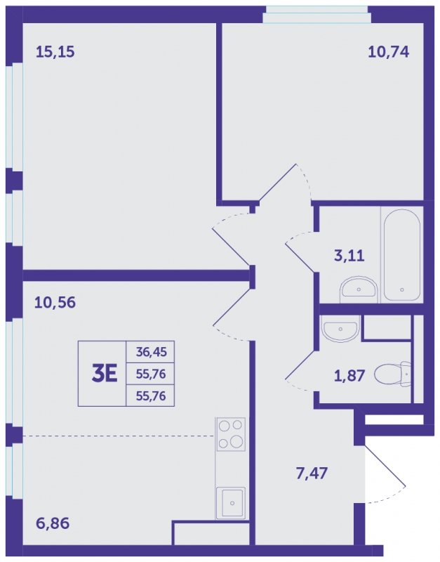 3-комнатная квартира (евро) с полной отделкой, 55.76 м2, 25 этаж, сдача 1 квартал 2023 г., ЖК Большое Путилково, корпус 10 - объявление 1566714 - фото №1