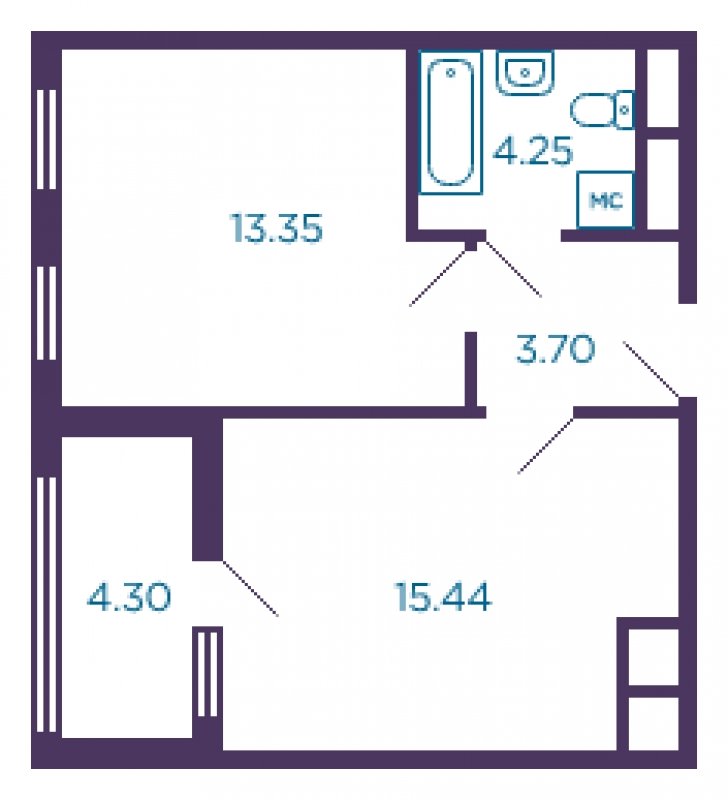 1-комнатная квартира без отделки, 38.89 м2, 4 этаж, сдача 4 квартал 2022 г., ЖК Миниполис Дивное, корпус 3 - объявление 1611659 - фото №1