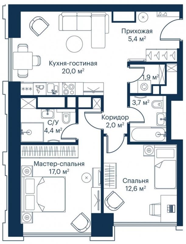 2-комнатная квартира с частичной отделкой, 67.31 м2, 25 этаж, сдача 2 квартал 2024 г., ЖК City Bay, корпус Indian Ocean 1 - объявление 1671525 - фото №1