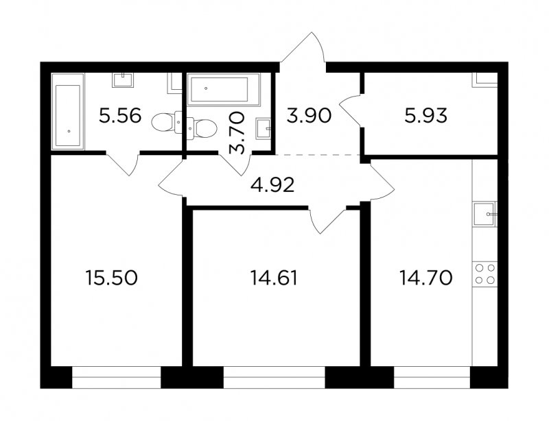 2-комнатная квартира без отделки, 68.82 м2, 4 этаж, сдача 4 квартал 2023 г., ЖК FORIVER, корпус 9 - объявление 1748127 - фото №1