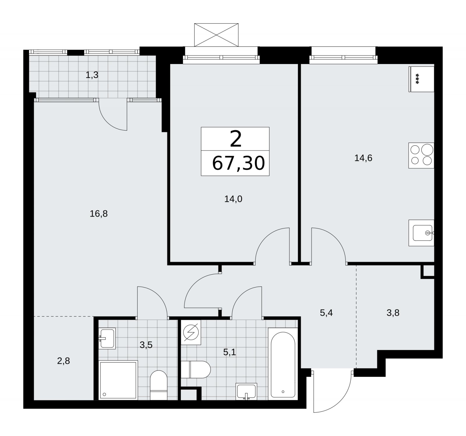 2-комнатная квартира с частичной отделкой, 67.3 м2, 2 этаж, сдача 1 квартал 2026 г., ЖК Дом на Зорге, корпус 25 - объявление 2221156 - фото №1