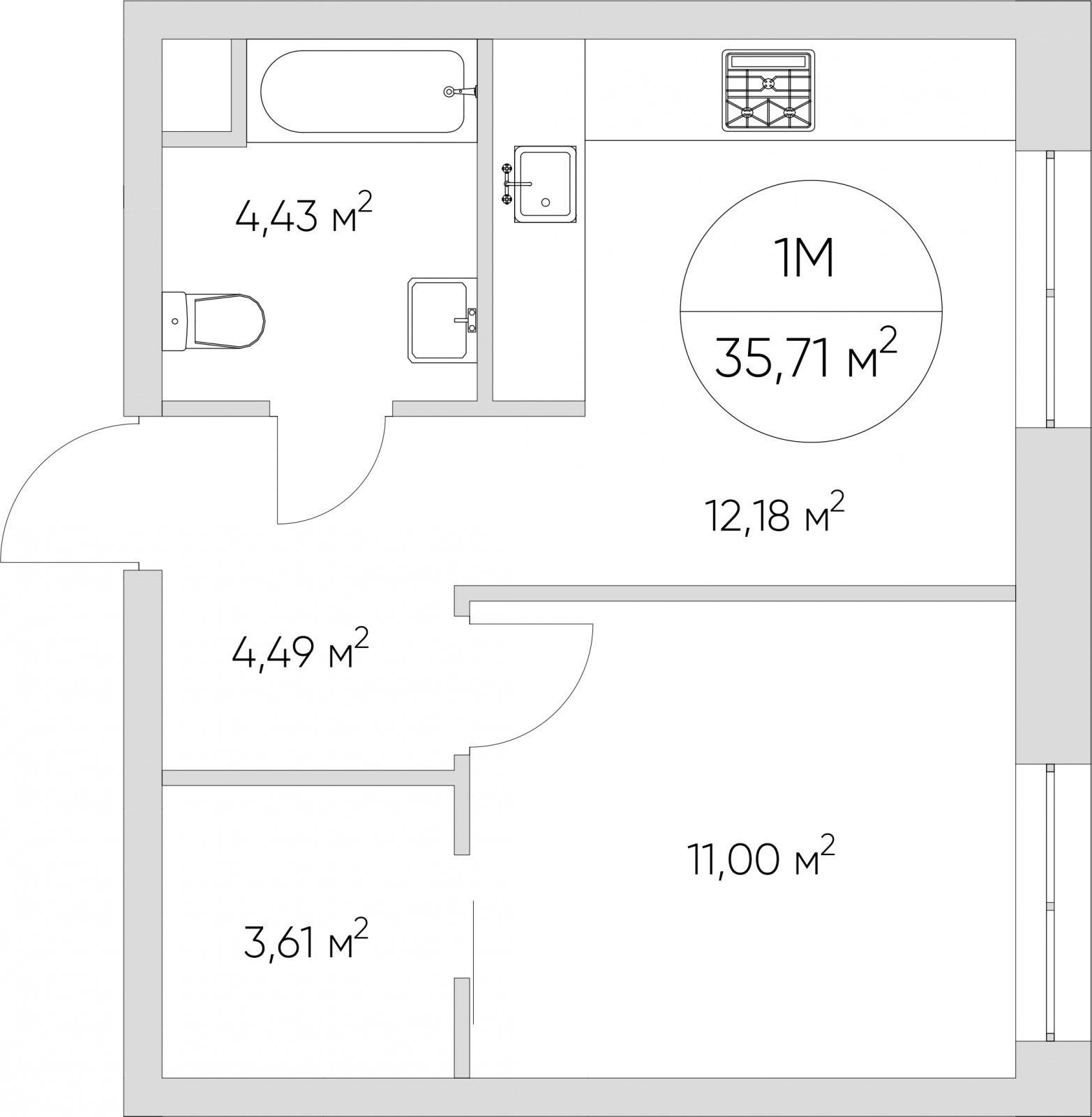 1-комнатные апартаменты без отделки, 35.71 м2, 2 этаж, дом сдан, ЖК N'ICE LOFT, корпус 1 - объявление 2405343 - фото №1