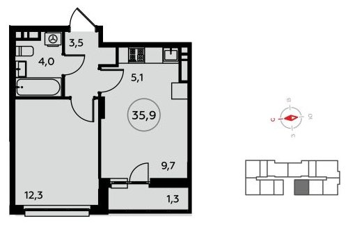 2-комнатная квартира (евро) без отделки, 35.9 м2, 8 этаж, сдача 4 квартал 2022 г., ЖК Белые ночи, корпус 3.2 - объявление 1764471 - фото №1