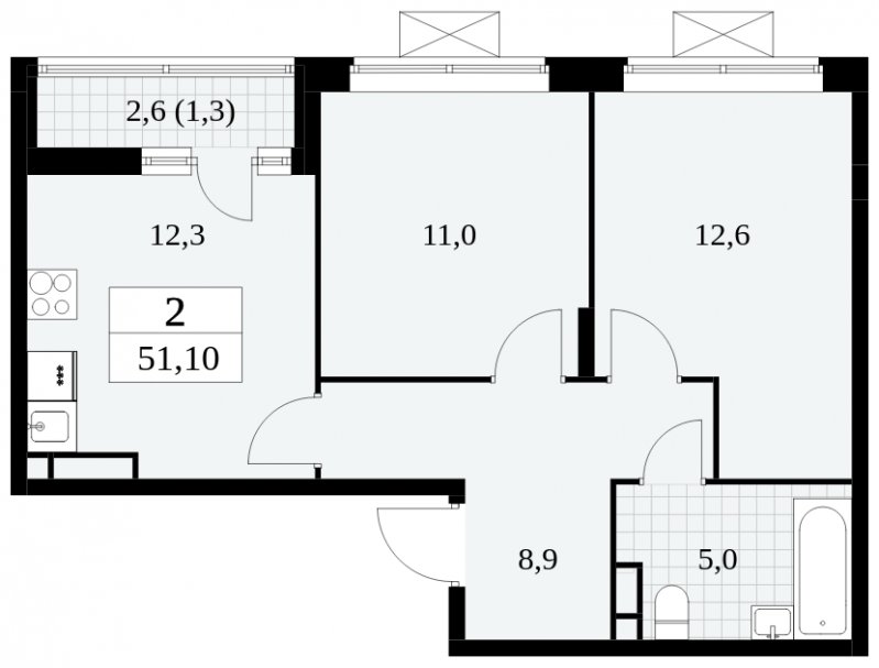 2-комнатная квартира без отделки, 51.1 м2, 9 этаж, сдача 2 квартал 2024 г., ЖК Прокшино, корпус 6.1 - объявление 1662528 - фото №1
