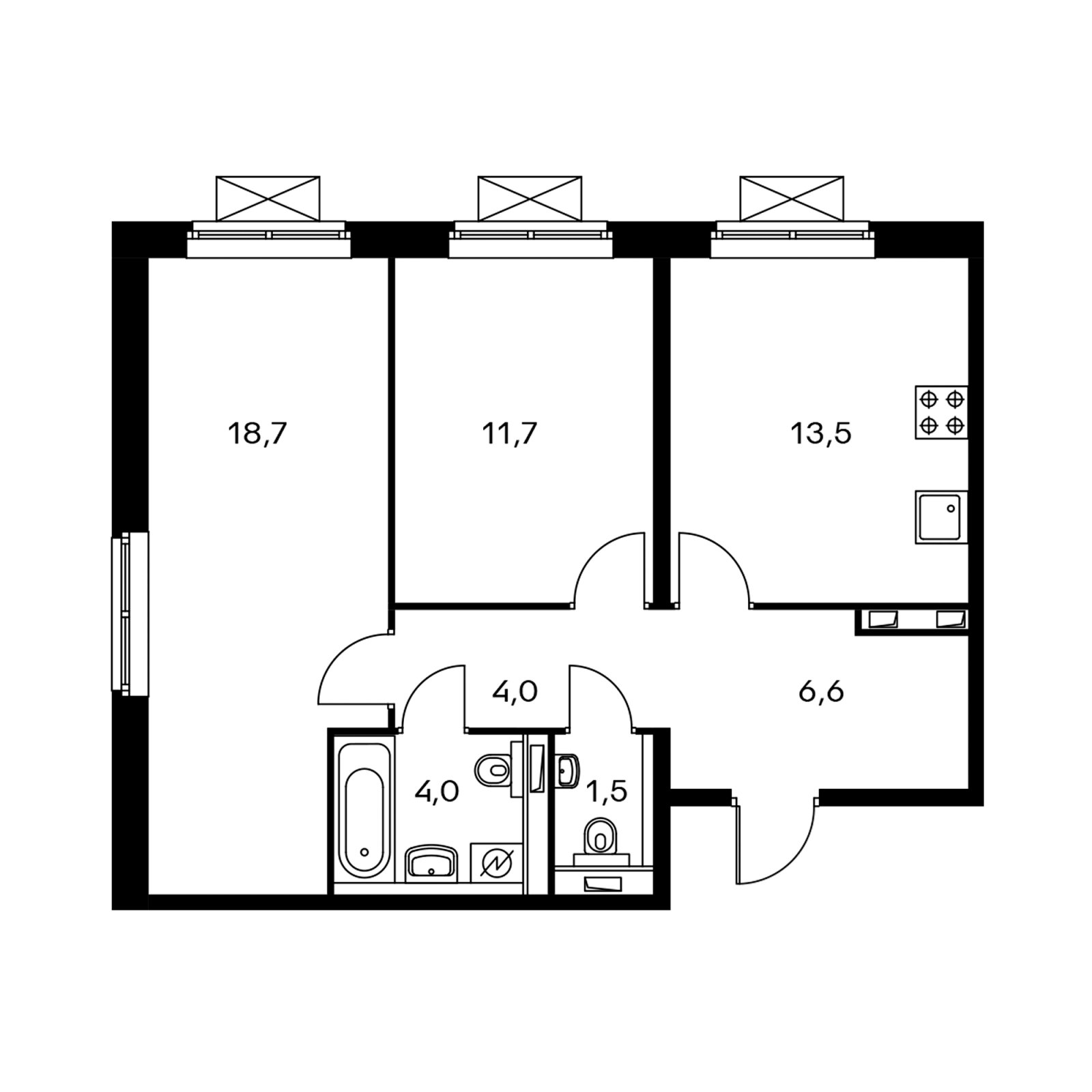 2-комнатная квартира с полной отделкой, 59.1 м2, 7 этаж, дом сдан, ЖК Мякинино парк, корпус 1.2 - объявление 2367796 - фото №1
