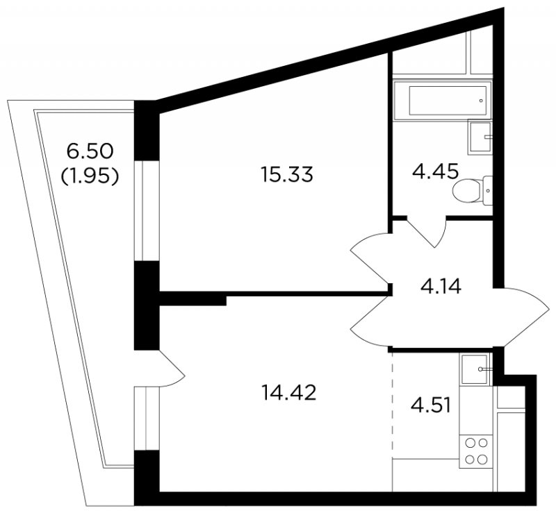2-комнатная квартира без отделки, 44.8 м2, 21 этаж, дом сдан, ЖК КутузовGRAD 2, корпус 5 - объявление 1770820 - фото №1