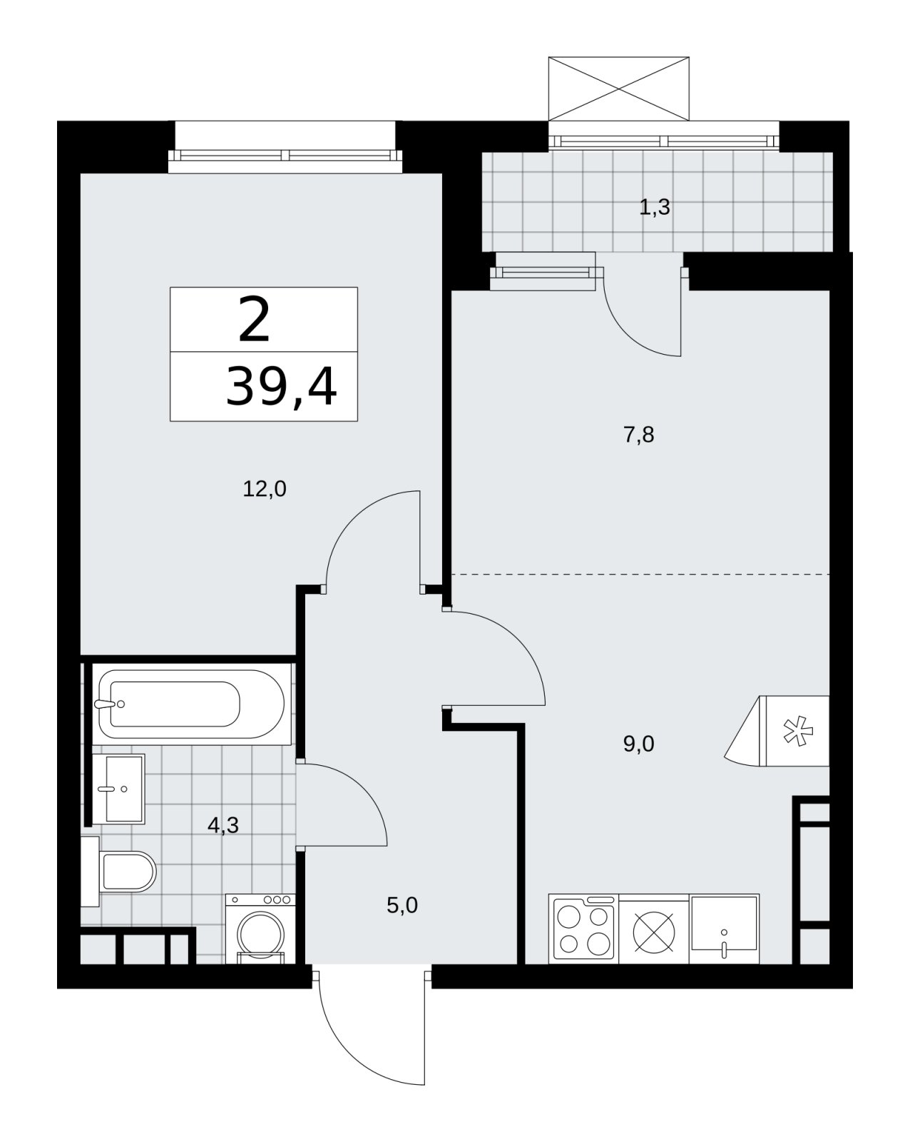 2-комнатная квартира (евро) без отделки, 39.4 м2, 10 этаж, сдача 2 квартал 2026 г., ЖК Скандинавия, корпус 25.5 - объявление 2283720 - фото №1