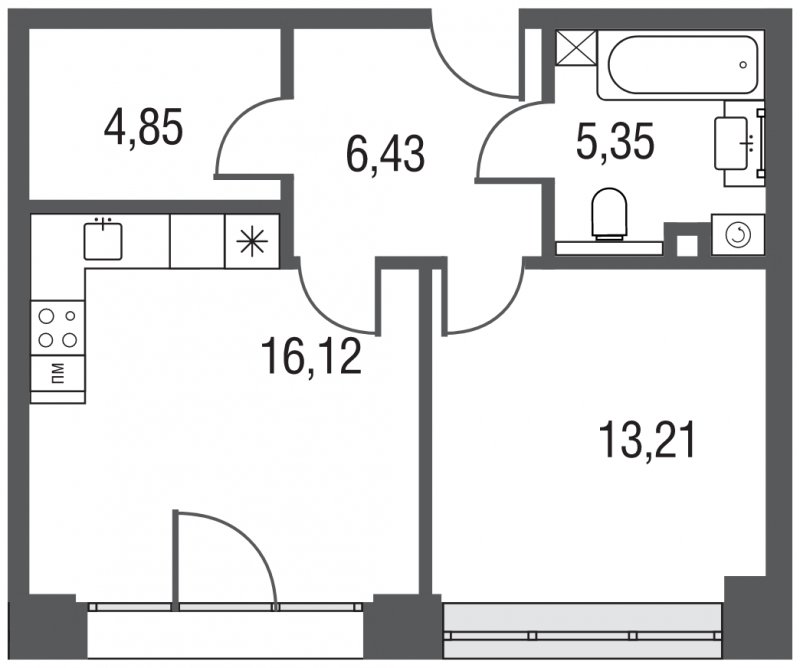 1-комнатная квартира без отделки, 45.96 м2, 17 этаж, сдача 3 квартал 2023 г., ЖК AFI Park Воронцовский, корпус 4 - объявление 1905609 - фото №1