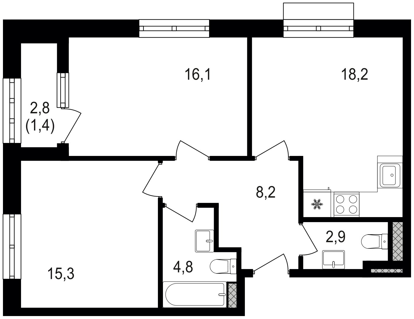 2-комнатная квартира без отделки, 66.9 м2, 4 этаж, сдача 3 квартал 2024 г., ЖК Михалковский, корпус 3 - объявление 2276949 - фото №1