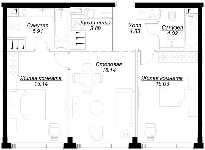 2-комнатная квартира с частичной отделкой, 64.81 м2, 46 этаж, сдача 4 квартал 2024 г., ЖК MOD, корпус Mod.D - объявление 1788377 - фото №1