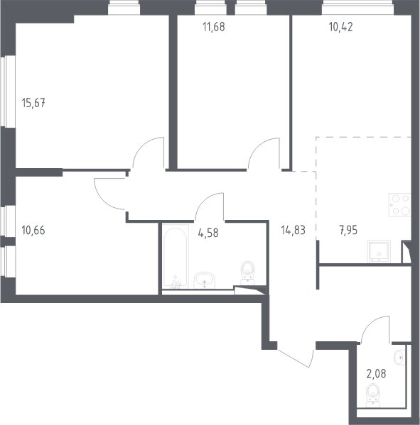 4-комнатная квартира с полной отделкой, 77.9 м2, 2 этаж, сдача 1 квартал 2025 г., ЖК Остафьево, корпус 17 - объявление 2064746 - фото №1