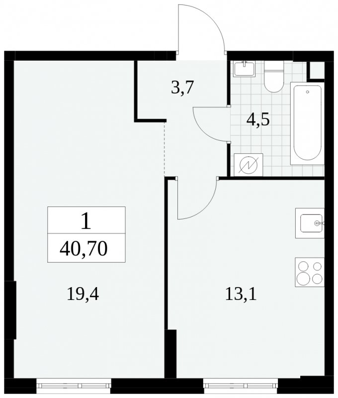 1-комнатная квартира без отделки, 40.7 м2, 2 этаж, сдача 2 квартал 2025 г., ЖК Южные сады, корпус 2.3 - объявление 1758120 - фото №1