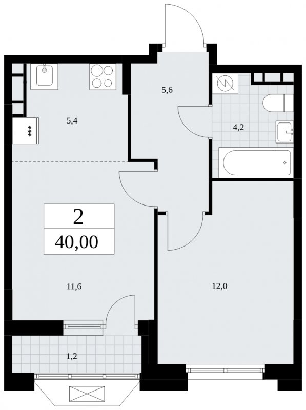 2-комнатная квартира (евро) без отделки, 40 м2, 9 этаж, сдача 4 квартал 2024 г., ЖК Бунинские кварталы, корпус 1.3 - объявление 1834741 - фото №1