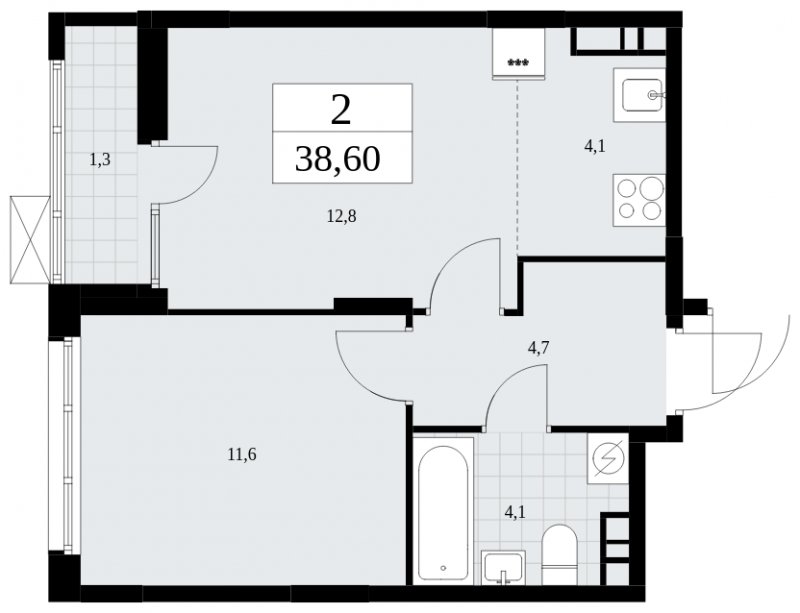 2-комнатная квартира (евро) без отделки, 38.6 м2, 6 этаж, сдача 1 квартал 2025 г., ЖК Дзен-кварталы, корпус 1.4 - объявление 1896141 - фото №1
