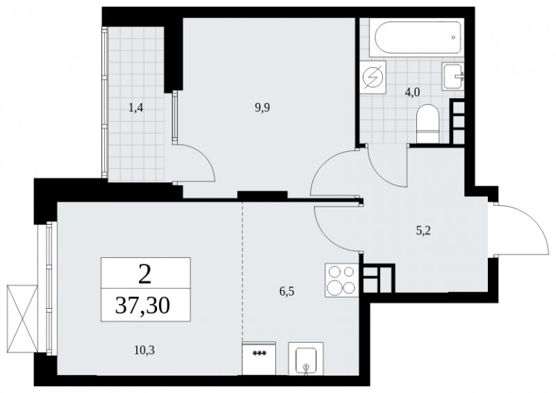 2-комнатная квартира (евро) без отделки, 37.3 м2, 11 этаж, дом сдан, ЖК Бунинские кварталы, корпус 2.5 - объявление 2462746 - фото №1