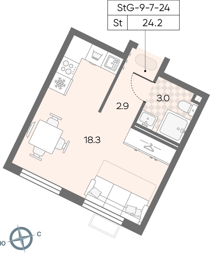 1-комнатная квартира с полной отделкой, 32.3 м2, 5 этаж, сдача 3 квартал 2024 г., ЖК Лучи, корпус 15 - объявление 2072906 - фото №1