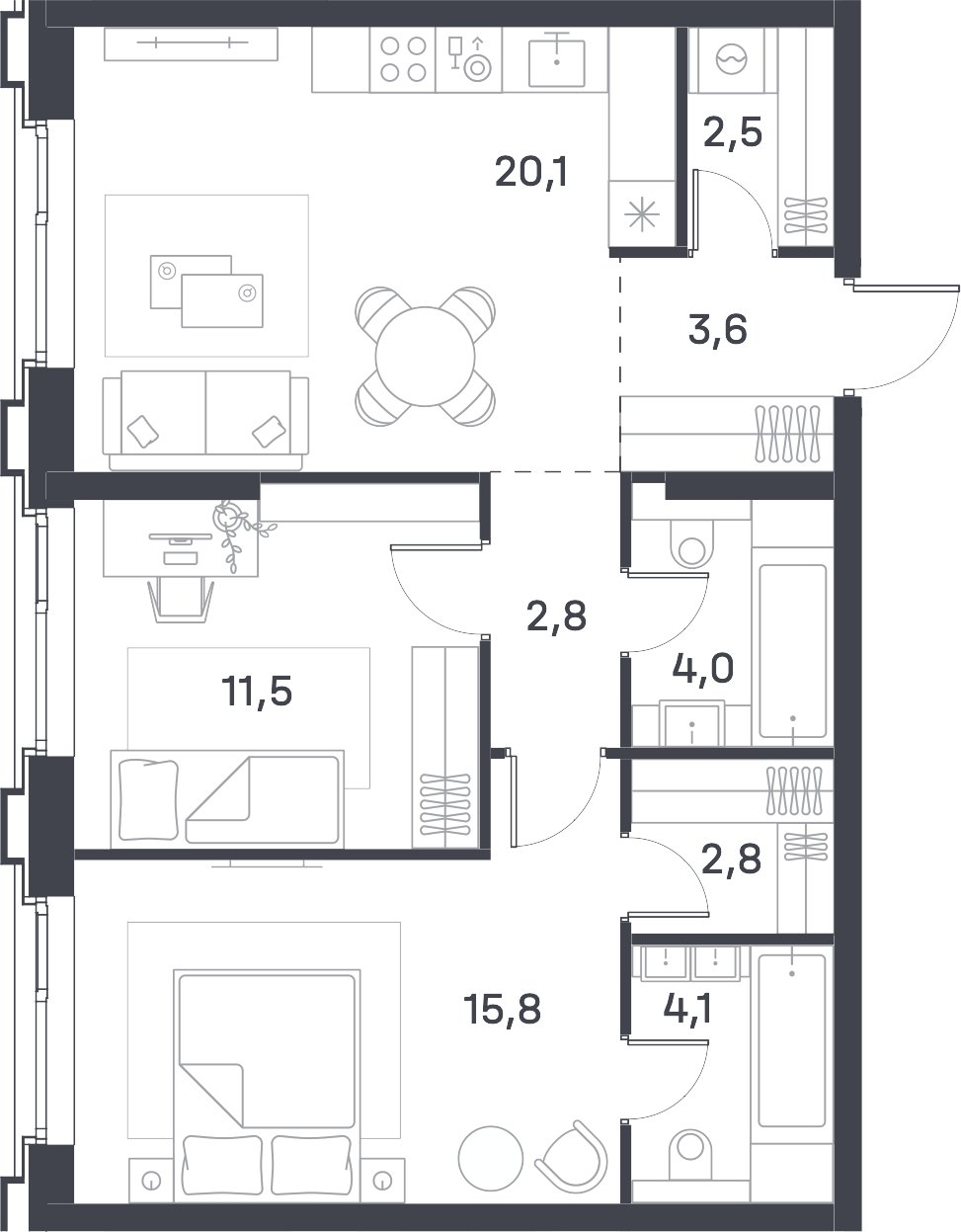 2-комнатная квартира 67.2 м2, 3 этаж, сдача 4 квартал 2025 г., ЖК Portland, корпус 4 - объявление 2310419 - фото №1