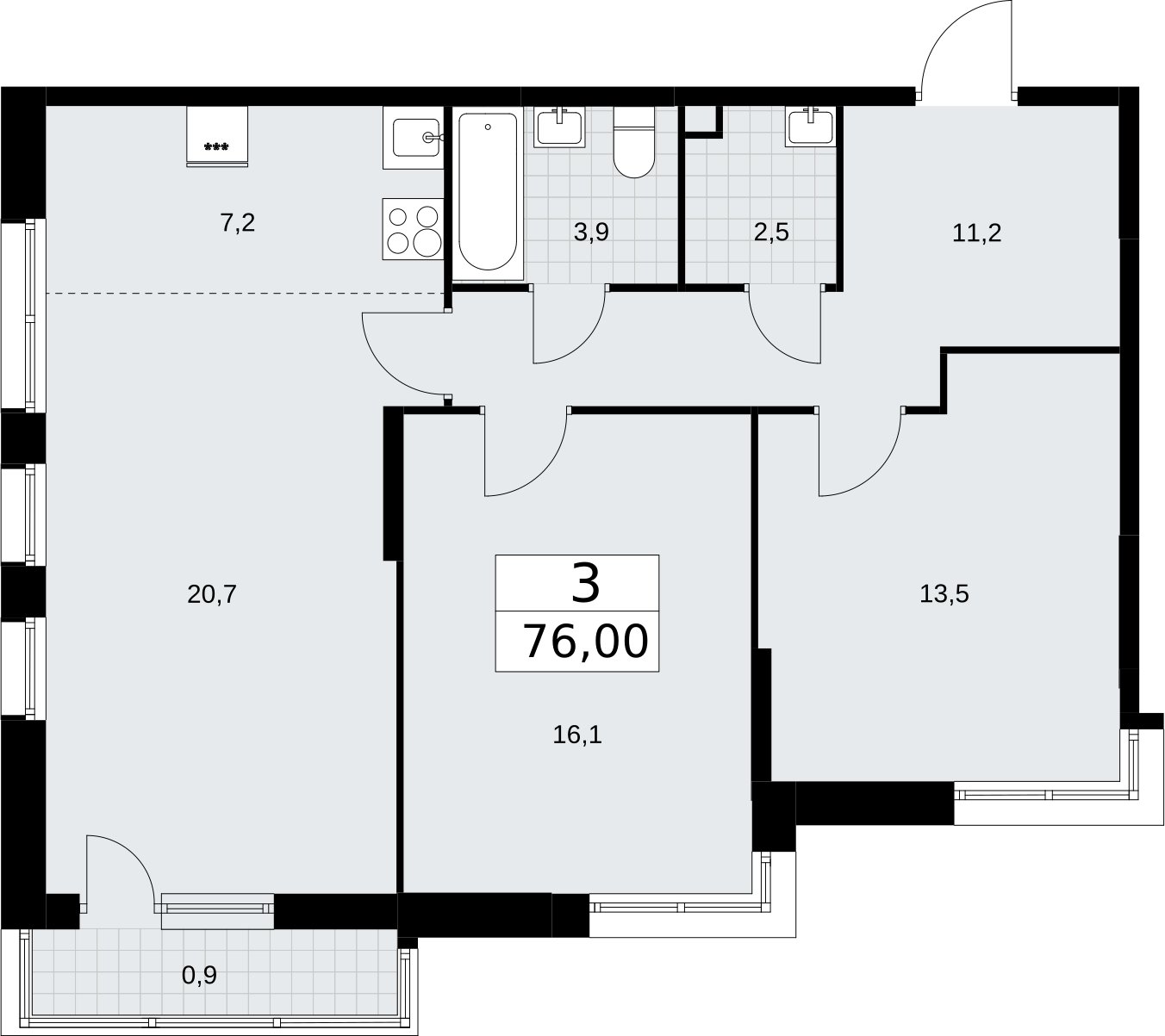 3-комнатная квартира (евро) без отделки, 76 м2, 2 этаж, сдача 3 квартал 2026 г., ЖК Родные кварталы, корпус 3.5 - объявление 2378708 - фото №1