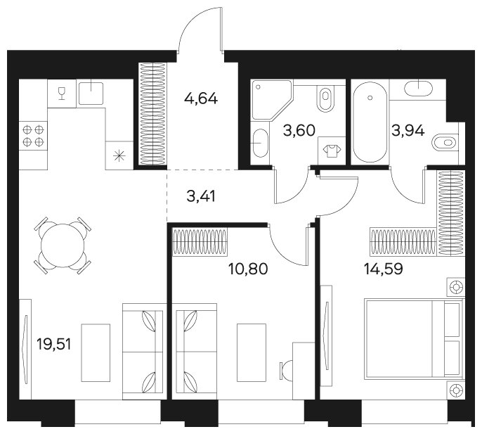 2-комнатная квартира без отделки, 60.49 м2, 16 этаж, сдача 4 квартал 2024 г., ЖК FØRST, корпус 2 - объявление 1942922 - фото №1