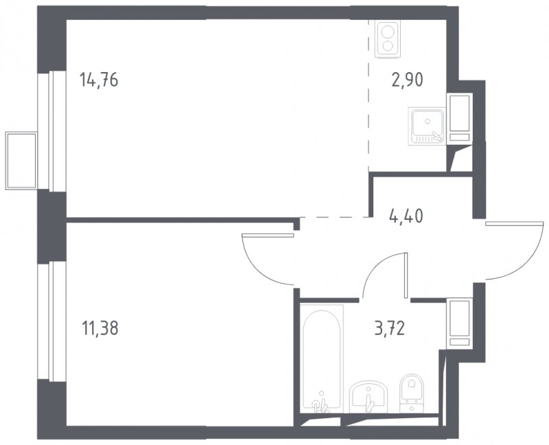 2-комнатная квартира с полной отделкой, 37.16 м2, 3 этаж, дом сдан, ЖК Пригород Лесное, корпус 9 - объявление 1805423 - фото №1