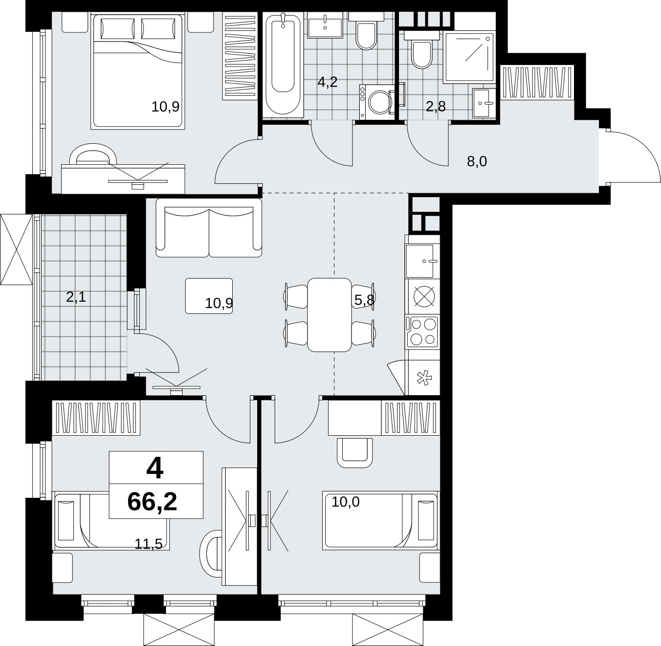 4-комнатная квартира (евро) без отделки, 66.2 м2, 7 этаж, сдача 4 квартал 2026 г., ЖК Скандинавия, корпус 2.18.2.6 - объявление 2351758 - фото №1