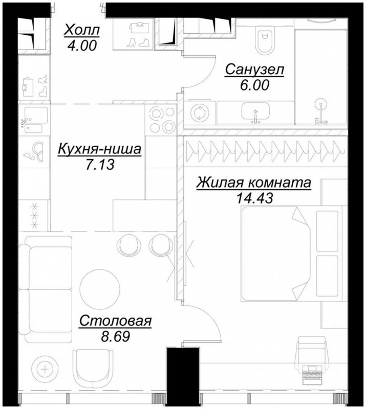 1-комнатные апартаменты с частичной отделкой, 40.17 м2, 2 этаж, сдача 4 квартал 2024 г., ЖК MOD, корпус Mod.D - объявление 1788582 - фото №1