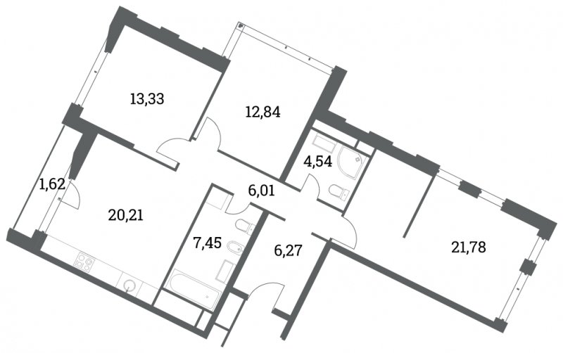 3-комнатная квартира 92.43 м2, 5 этаж, сдача 4 квартал 2022 г., ЖК Headliner, корпус 7 - объявление 1714154 - фото №1