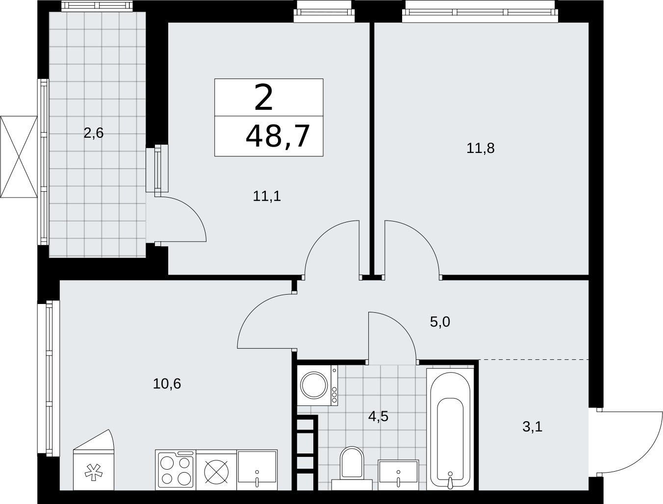 2-комнатная квартира без отделки, 48.7 м2, 8 этаж, сдача 2 квартал 2026 г., ЖК Бунинские кварталы, корпус 5.3 - объявление 2297560 - фото №1