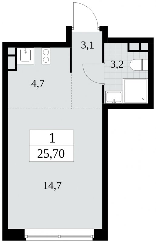 Студия с полной отделкой, 25.7 м2, 4 этаж, сдача 3 квартал 2024 г., ЖК Прокшино, корпус 8.1 - объявление 1683640 - фото №1