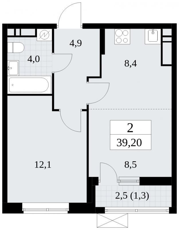 2-комнатная квартира (евро) без отделки, 39.2 м2, 16 этаж, сдача 1 квартал 2025 г., ЖК Прокшино, корпус 5.2.3 - объявление 1751370 - фото №1