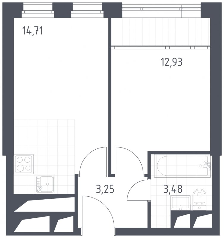 1-комнатная квартира с полной отделкой, 34.37 м2, 2 этаж, сдача 2 квартал 2023 г., ЖК Квартал Спутник, корпус 14 - объявление 1313463 - фото №1