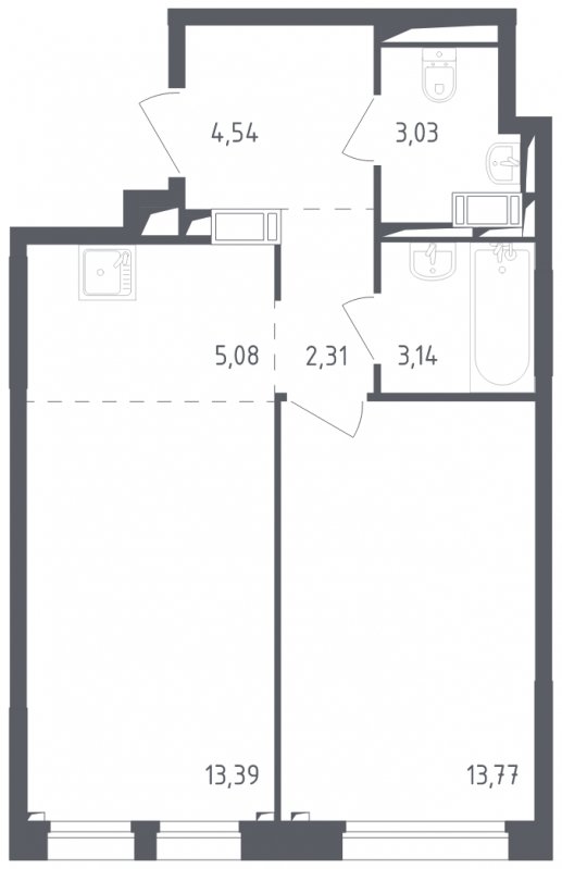 2-комнатная квартира с полной отделкой, 45.26 м2, 16 этаж, сдача 3 квартал 2024 г., ЖК Томилино Парк, корпус 5.2 - объявление 1823225 - фото №1