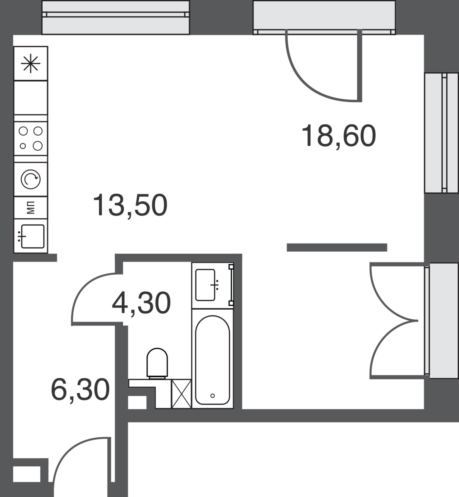 1-комнатная квартира без отделки, 42.8 м2, 12 этаж, дом сдан, ЖК AFI Park Воронцовский, корпус 1 - объявление 2359818 - фото №1