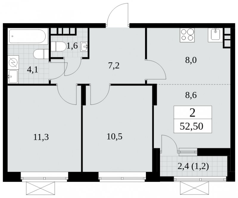 3-комнатная квартира (евро) с частичной отделкой, 52.5 м2, 11 этаж, сдача 1 квартал 2025 г., ЖК Прокшино, корпус 5.2.2 - объявление 1751209 - фото №1