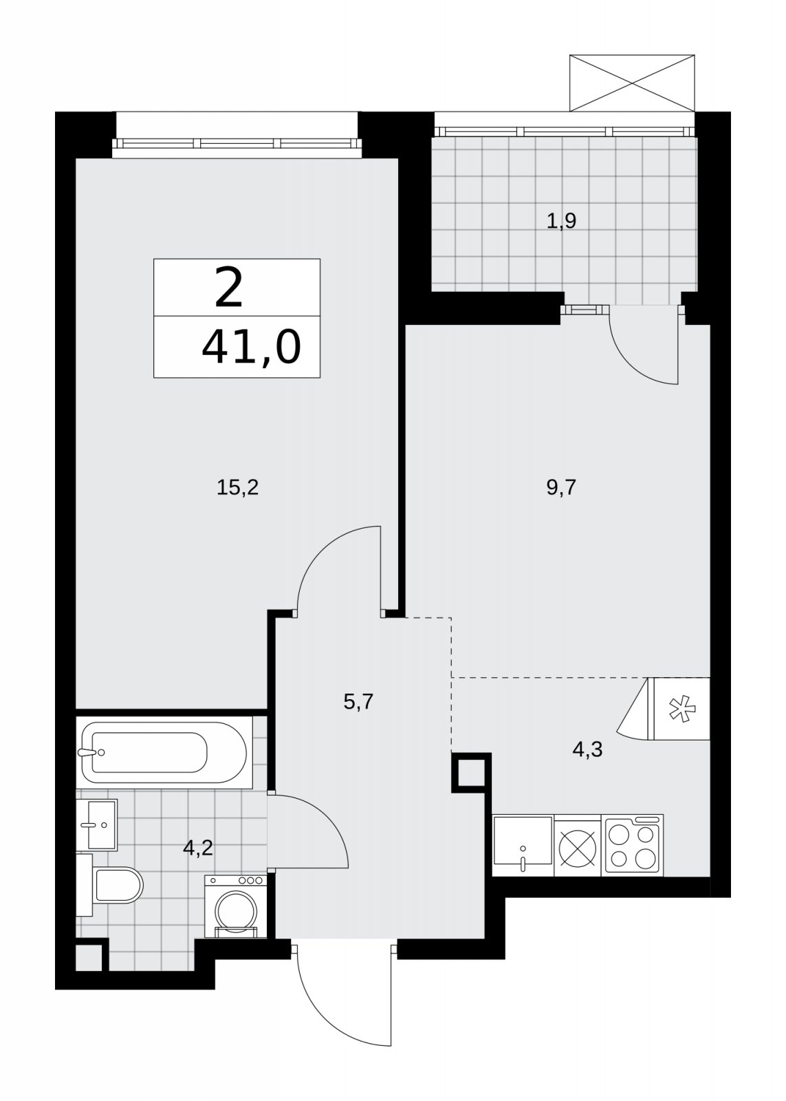 2-комнатная квартира (евро) без отделки, 41 м2, 2 этаж, сдача 1 квартал 2026 г., ЖК Деснаречье, корпус 4.3 - объявление 2263834 - фото №1