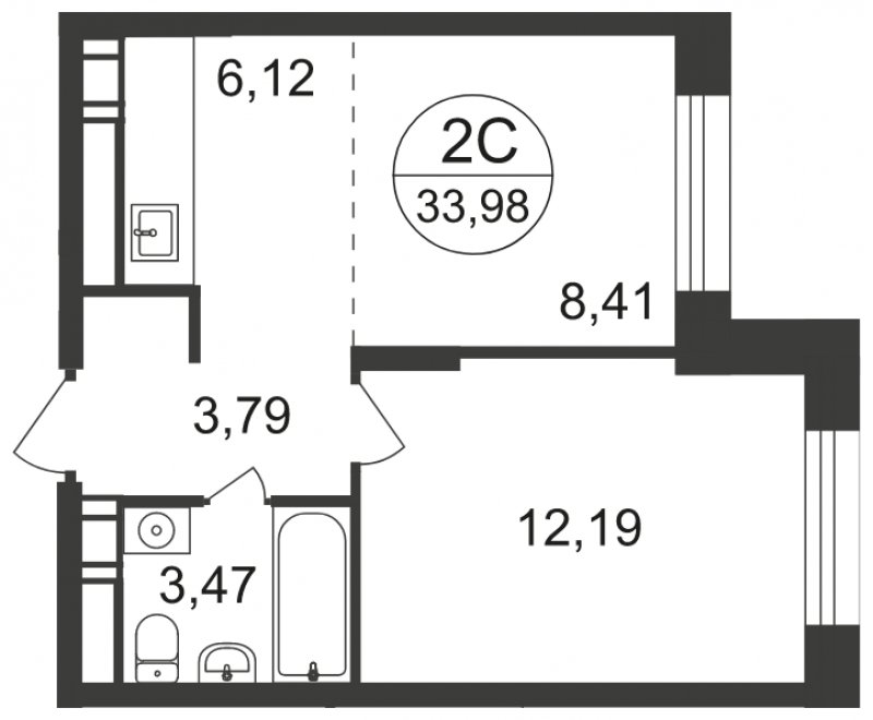 2-комнатная квартира с полной отделкой, 33.98 м2, 10 этаж, сдача 3 квартал 2023 г., ЖК Люберцы, корпус 66 - объявление 1597993 - фото №1